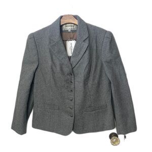Vintage Wool Blend Blazer, Fitted Gray Jacket, Size M/L
